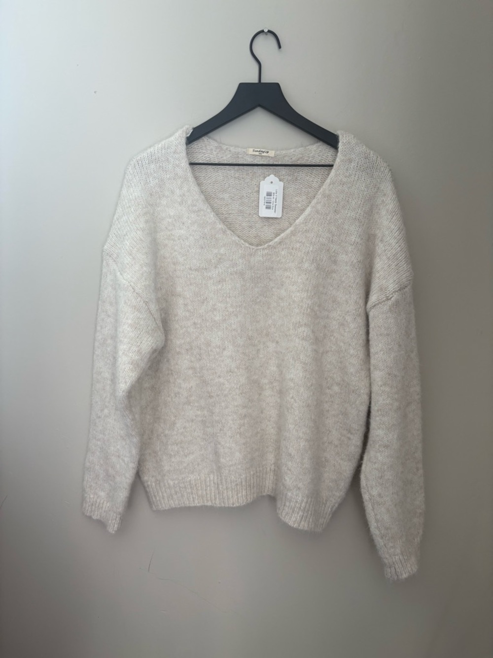 Sunday Up Cozy V-Neck Sweater in Oatmeal Cream Women’s One Size Boho Chic